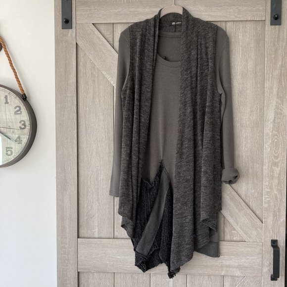 COPY - Tunic Dress+Vest Cardigan, S/M, dark gray green, gray - Picture 1 of 16